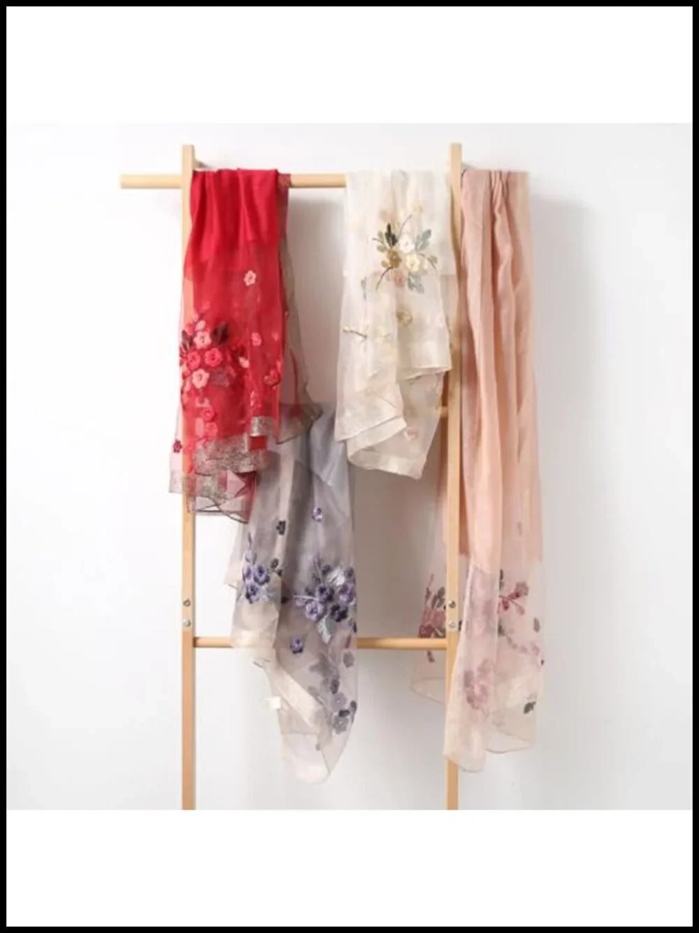 Silk Blend Embroidered Floral Shawl Scarf Wrap for Women